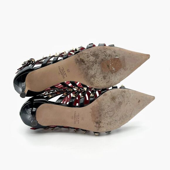 VALENTINO Rockstud Alcove Black Leather Boot Size 38 Pointed Toe Kitten Stiletto - Picture 10 of 11